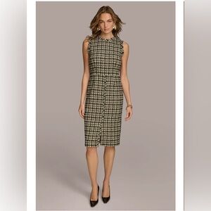 NWT Donna Karan‎ Houndstooth Metallic Tweed Crew Neck Sleeveless Sheath Dress, 6